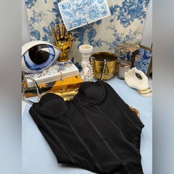 🆕 REBECCA VALLANCE 🧿 NWOT Eclipse Bodysuit, Black Mesh, Star Jewels, Sz US 4 - Picture 2 of 16